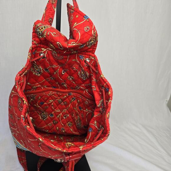 Naturalizer Quilted Drawstring Backpack Shoulder Tote Red Paisley Multi-Color - Picture 3 of 13